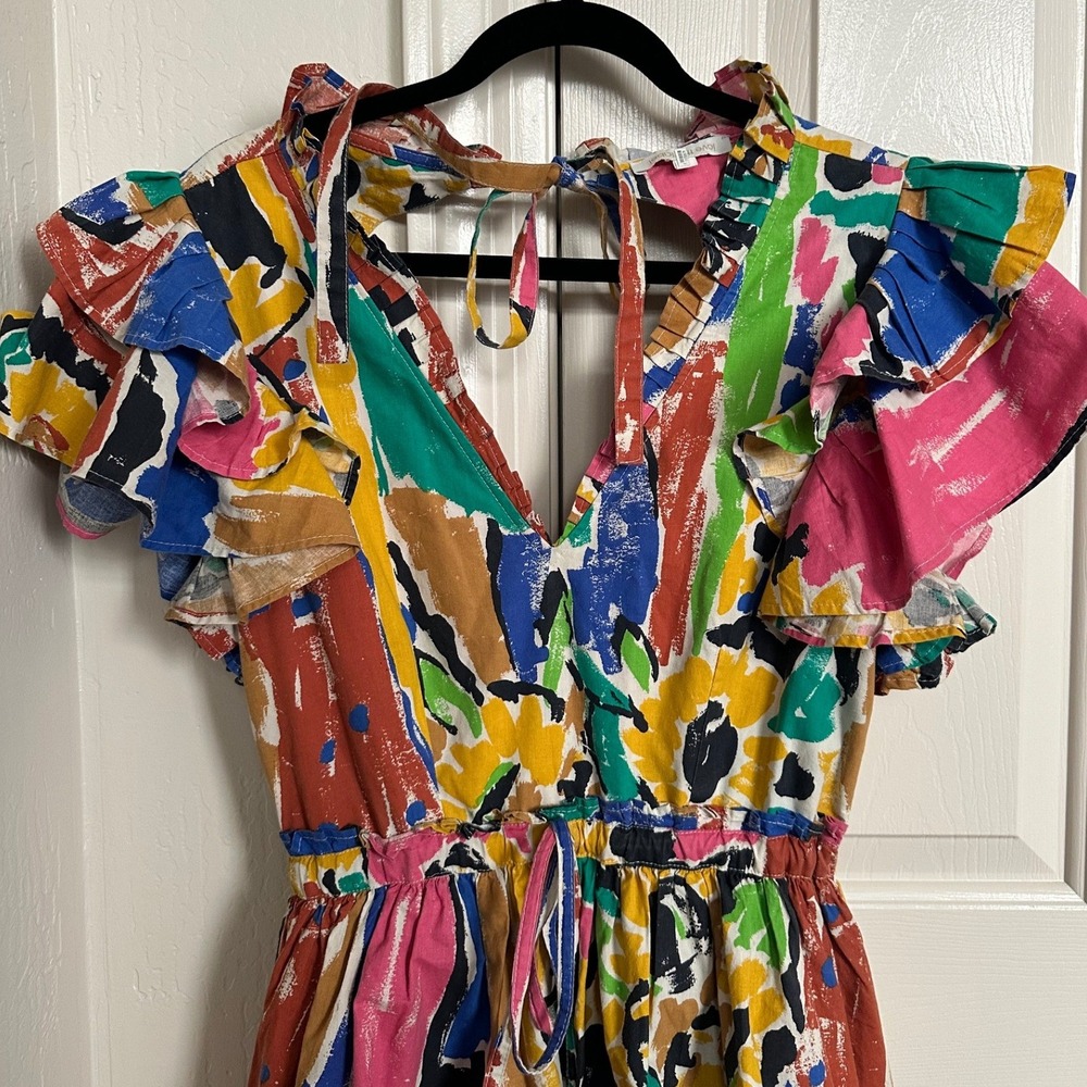Love the Label Penelope Ruffle Tiered Maxi Dress Abstract Multi Color Small - Picture 3 of 12